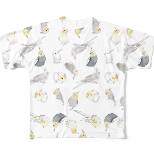 たっぷりオカメインコちゃん【まめるりはことり】 All-Over Print T-Shirt