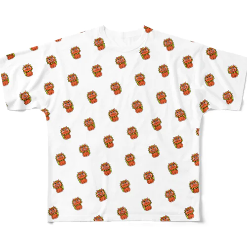 太陽サンサン、オレンジ色の沖縄のシーサー！ All-Over Print T-Shirt