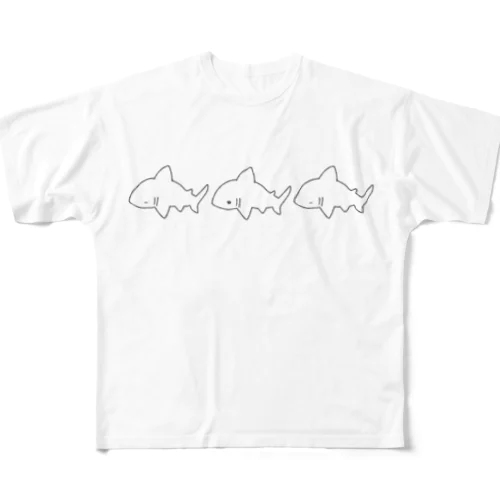 サメさん整列 All-Over Print T-Shirt