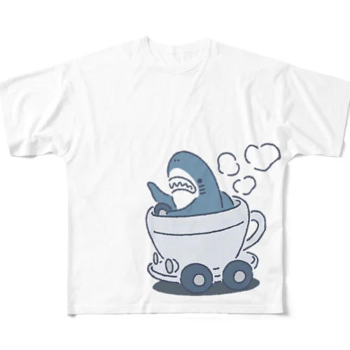 コーヒーカップレーサーサメ フルグラフィックTシャツ