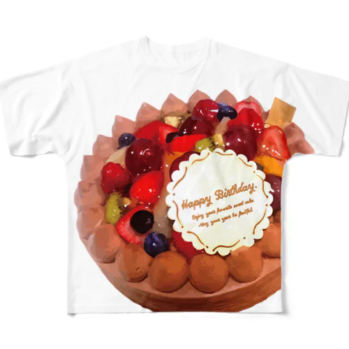 フルーツたっぷりのデコレーションケーキ All-Over Print T-Shirt