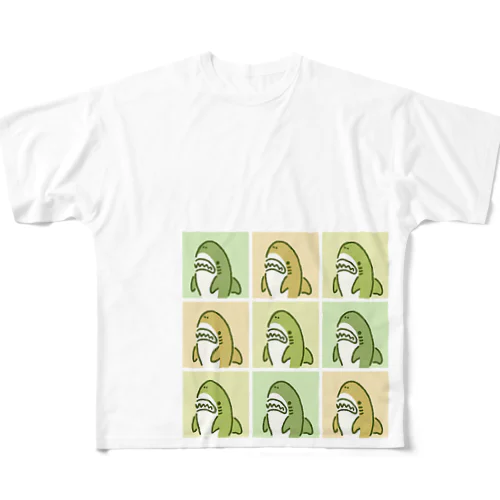 ９匹のサメ緑 All-Over Print T-Shirt