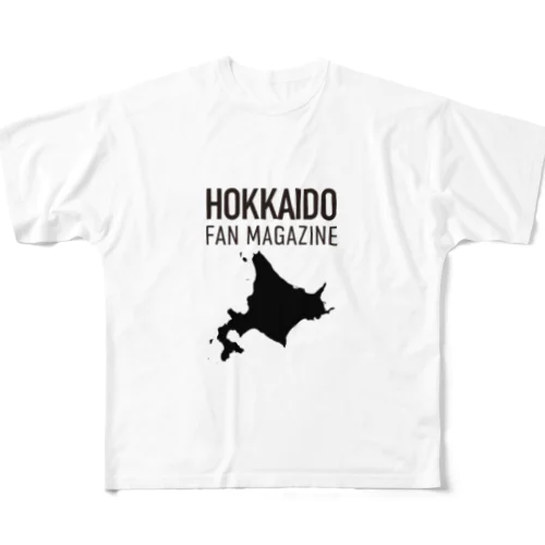 北海道ファンマガジン黒地図ロゴ フルグラフィックTシャツ