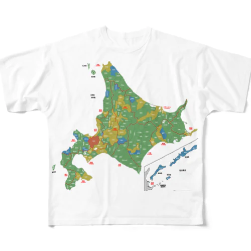 北海道179市町村地図 フルグラフィックTシャツ