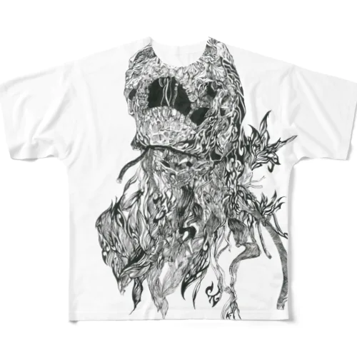 髑髏トライバル All-Over Print T-Shirt