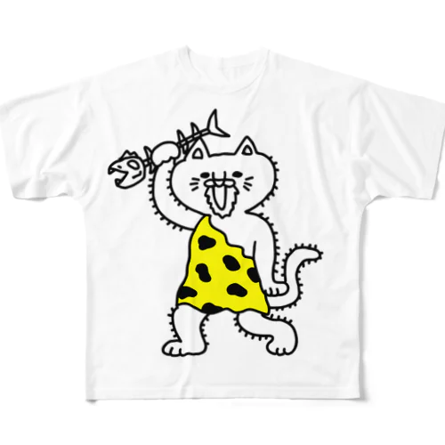 にゃんザピテクス　単体　原始猫 All-Over Print T-Shirt