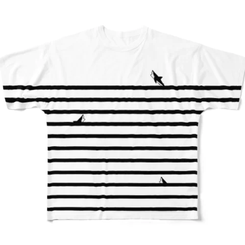 サメサメボーダー | Black | All-Over Print T-Shirt