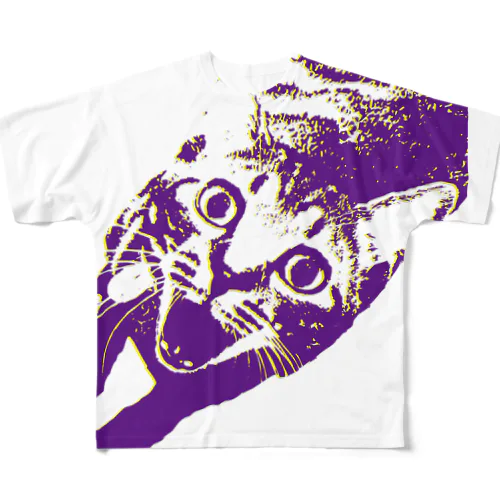 絶叫ねこ (3D風味、むらさきver) フルグラフィックTシャツ