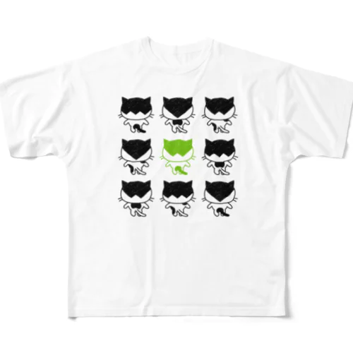 ハチワレ猫ちゃん三昧(green) フルグラフィックTシャツ