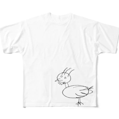 ながはなさんの描いた鳥(黒) フルグラフィックTシャツ