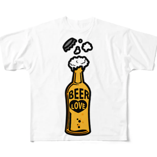 ILOVEBEER-ビール瓶-お酒好きに フルグラフィックTシャツ