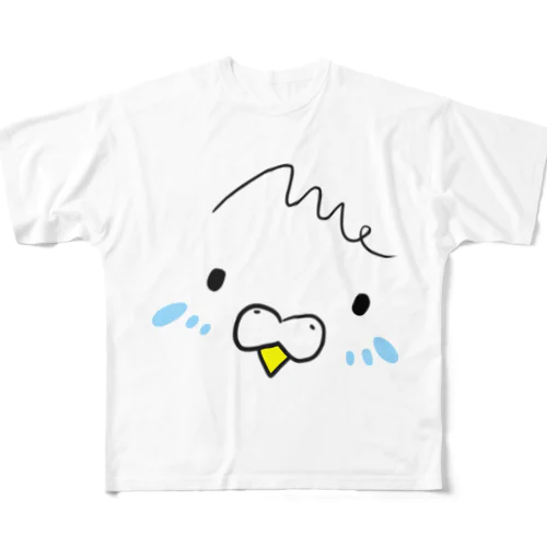 顔だけBigインコB フルグラフィックTシャツ