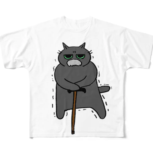 よぼよぼ黒猫ちゃん フルグラフィックTシャツ