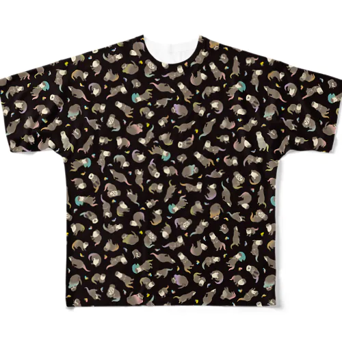 カワウソいっぱい焦茶 All-Over Print T-Shirt