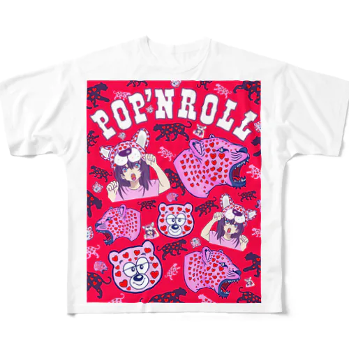 pop'nrollのヒョウ柄 フルグラフィックTシャツ