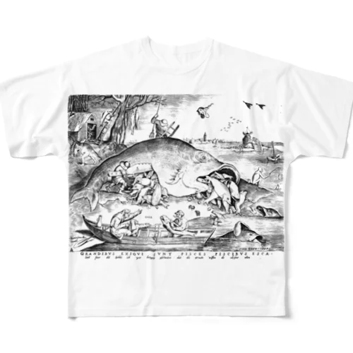  大きな魚は小さな魚を食う All-Over Print T-Shirt