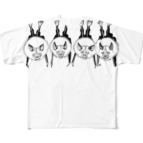 キクガシラコウモリ４匹（ペン画） All-Over Print T-Shirt