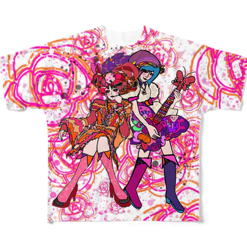 YOU＆ME pink Rose2 フルグラフィックTシャツ