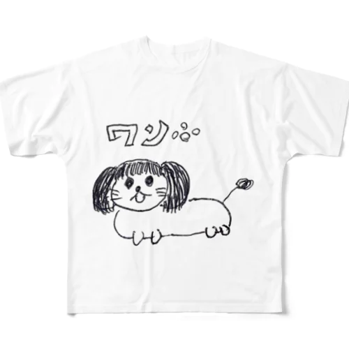 前髪犬 フルグラフィックTシャツ