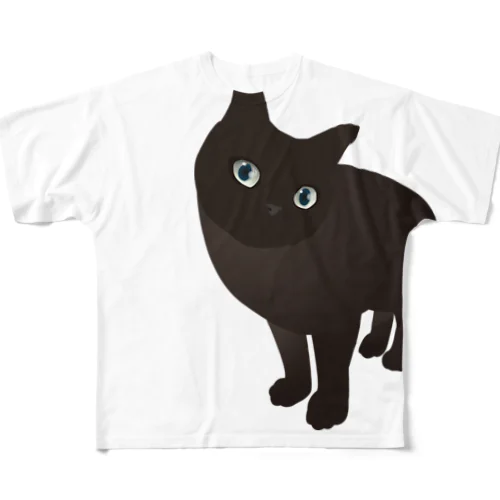 おすまし黒猫 フルグラフィックTシャツ