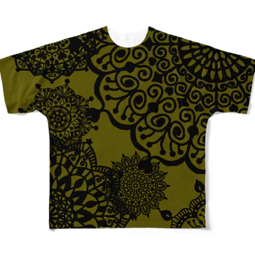 ヴィンテージ レース柄 スモーキーグリーン All-Over Print T-Shirt