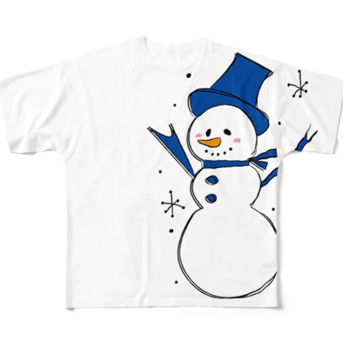 雪だるまん青 フルグラフィックTシャツ