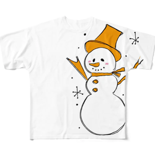 雪だるまん橙 フルグラフィックTシャツ