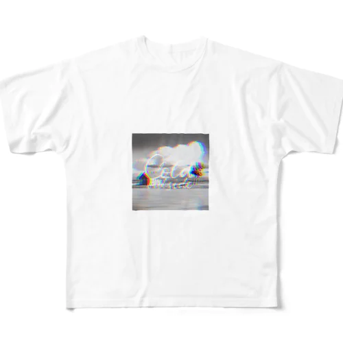 グリッチ風景(モノクロ) フルグラフィックTシャツ