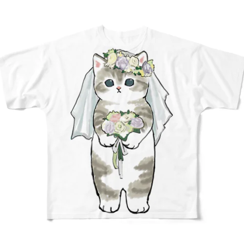 花嫁にゃん All-Over Print T-Shirt