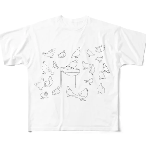 水飲み場の鳩 フルグラフィックTシャツ