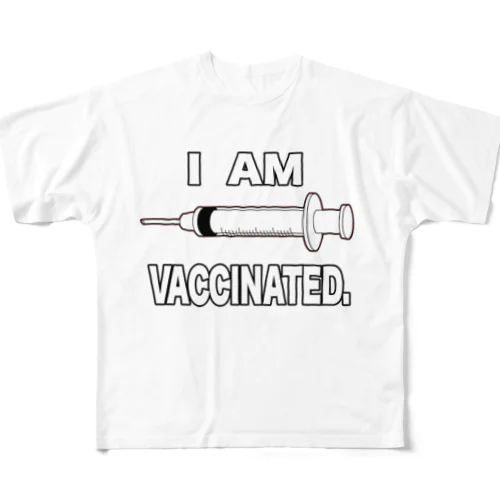 ワクチン接種済みのイラスト COVID-19 vaccine mRNA 英語文字付き All-Over Print T-Shirt