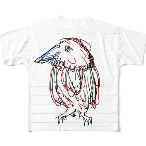 鳥の落書き フルグラフィックTシャツ