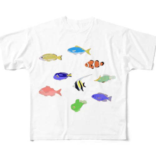 カラフルな魚たち フルグラフィックTシャツ