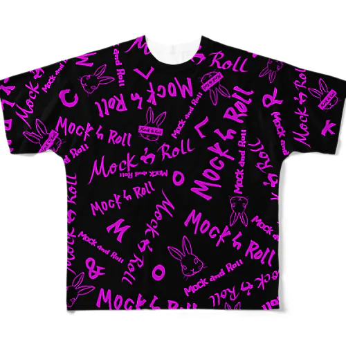 Mock’n RollTシャツ ブラックピンク フルグラフィックTシャツ