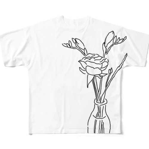 バラとフリージア フルグラフィックTシャツ