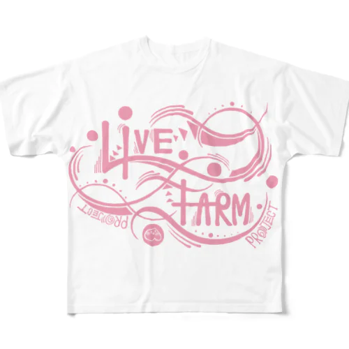 LiVE FARM PROJECT × ▼LAKUGAKI△コラボ　PiNK All-Over Print T-Shirt