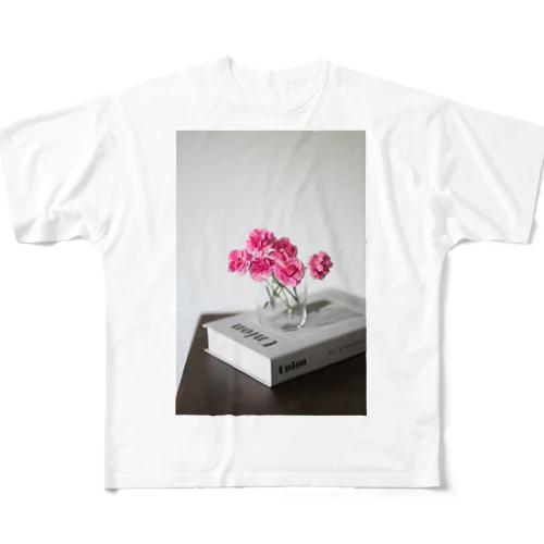 ピンクの花 フルグラフィックTシャツ
