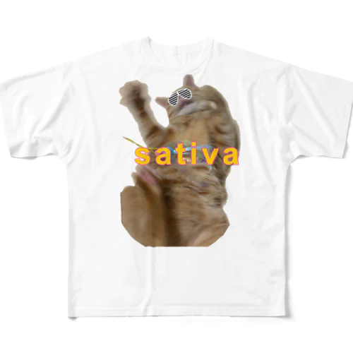 sativa　cat フルグラフィックTシャツ