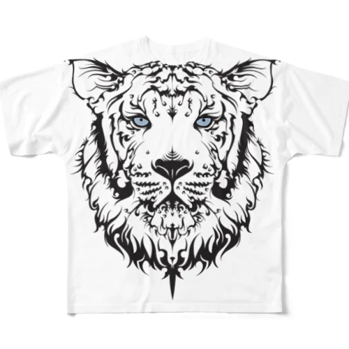 ホワイトタイガートライバル　フルグラフィックTシャツ1 All-Over Print T-Shirt