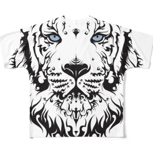 ホワイトタイガー　超ビッグフェイス　フルグラフィックTシャツ All-Over Print T-Shirt