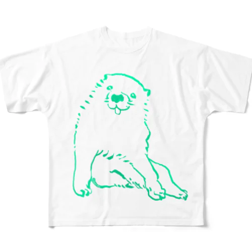 長沢芦雪の「あの犬」グリーン フルグラフィックTシャツ