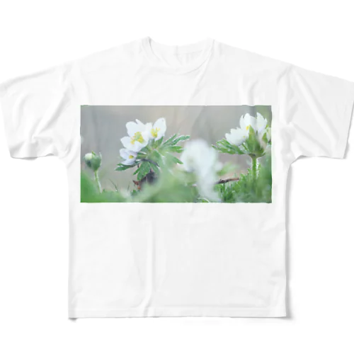 植物図鑑 ハクサンイチゲ② フルグラフィックTシャツ