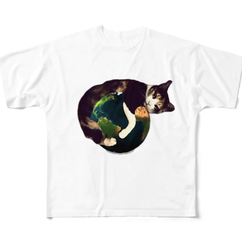 三毛猫の地球 フルグラフィックTシャツ