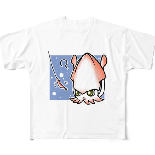 エギ見るイカ フルグラフィックTシャツ