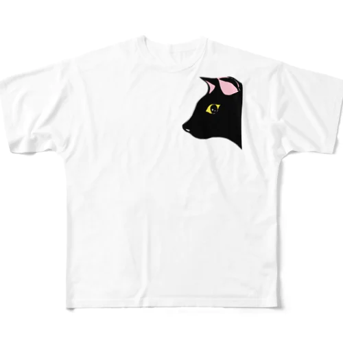 ネコ　ねこ　真っ黒クロネコ黒猫ちゃん フルグラフィックTシャツ