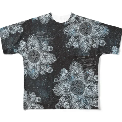 夜の細胞の宇宙の花 フルグラフィックTシャツ