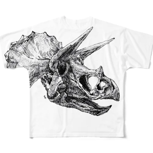 トリケラトプスの頭のお骨 All-Over Print T-Shirt