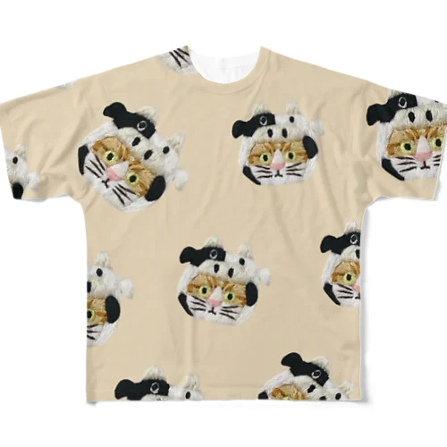 かぶる猫[牛ver.](茶白猫) All-Over Print T-Shirt