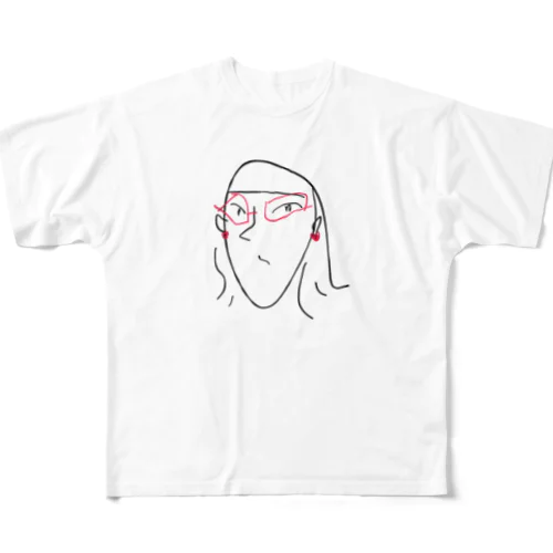 赤い耳飾りの女 All-Over Print T-Shirt