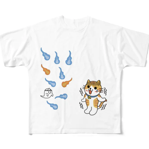 人魂にゃんこ All-Over Print T-Shirt